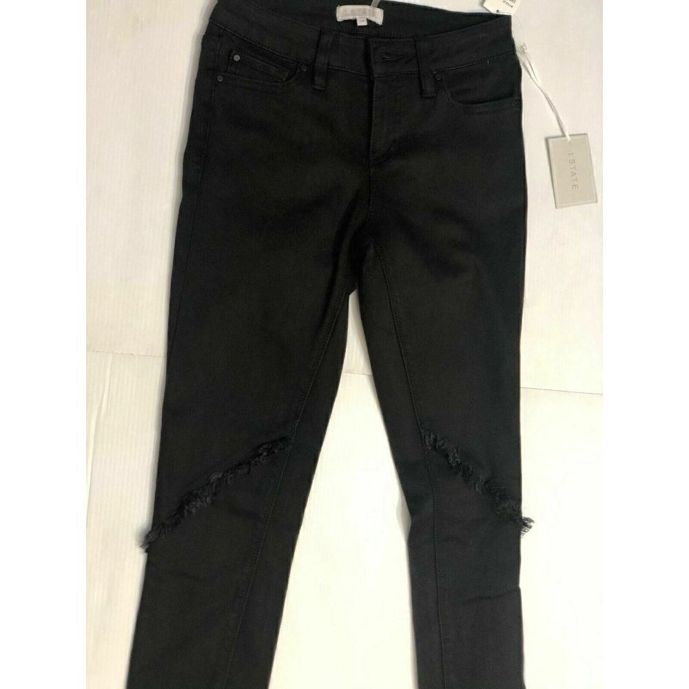 1.State Womens Black Denim Frayed Released Hem Skinny Jeansin Super Was - Picture 10 of 12